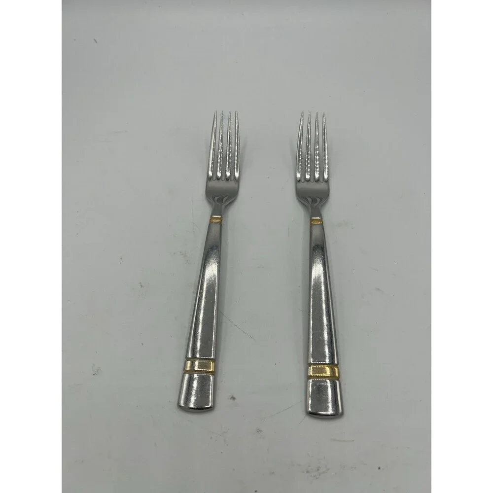 Yamazaki Patrick Chelsea Gold Dinner Forks Set of 2 Stainless Japan 7 3/4”